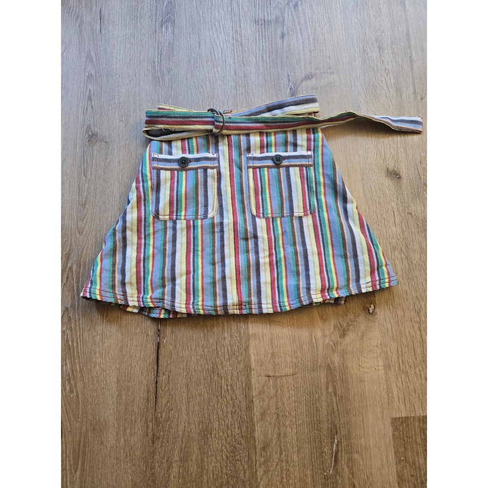 Caramel Huron Skirt Kids Size 6 Multi Stripe Belted Cotton A-Line